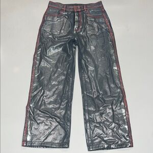 Anewsta Metallic Silver Pants Red Trim Size Large